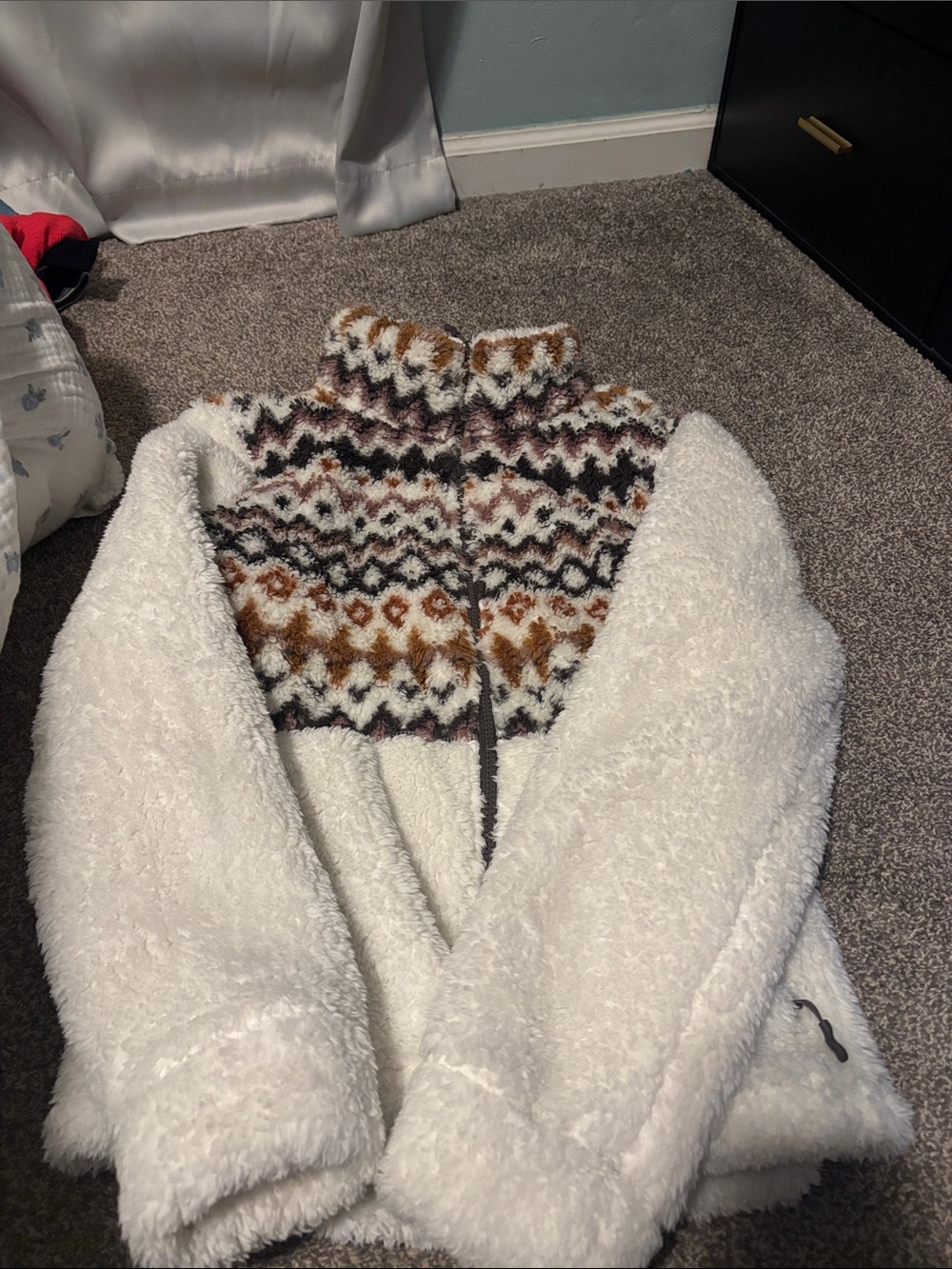 Free Country Cream Sherpa Zip Sweater with Patterned Yoke
